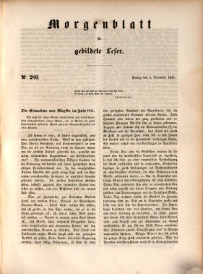 Morgenblatt für gebildete Leser (Morgenblatt für gebildete Stände) Freitag 3. Dezember 1847