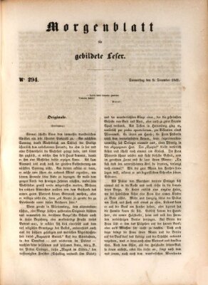 Morgenblatt für gebildete Leser (Morgenblatt für gebildete Stände) Donnerstag 9. Dezember 1847