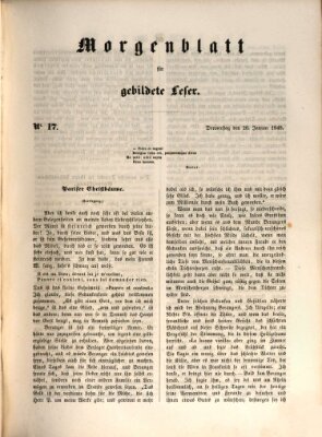 Morgenblatt für gebildete Leser (Morgenblatt für gebildete Stände) Donnerstag 20. Januar 1848