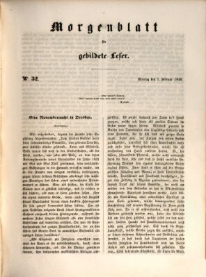 Morgenblatt für gebildete Leser (Morgenblatt für gebildete Stände) Montag 7. Februar 1848