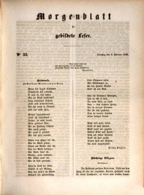 Morgenblatt für gebildete Leser (Morgenblatt für gebildete Stände) Dienstag 8. Februar 1848