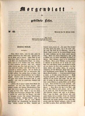 Morgenblatt für gebildete Leser (Morgenblatt für gebildete Stände) Mittwoch 23. Februar 1848