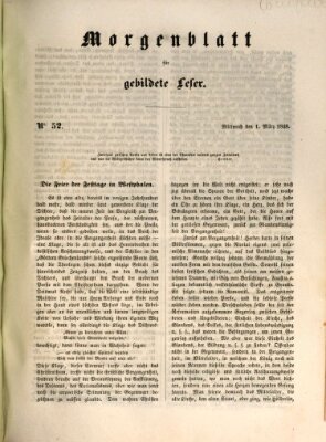 Morgenblatt für gebildete Leser (Morgenblatt für gebildete Stände) Mittwoch 1. März 1848