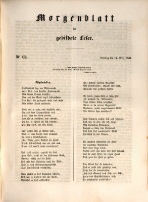 Morgenblatt für gebildete Leser (Morgenblatt für gebildete Stände) Dienstag 14. März 1848