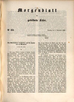 Morgenblatt für gebildete Leser (Morgenblatt für gebildete Stände) Dienstag 5. September 1848