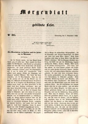 Morgenblatt für gebildete Leser (Morgenblatt für gebildete Stände) Donnerstag 7. September 1848