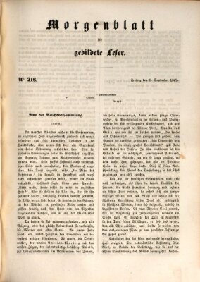 Morgenblatt für gebildete Leser (Morgenblatt für gebildete Stände) Freitag 8. September 1848