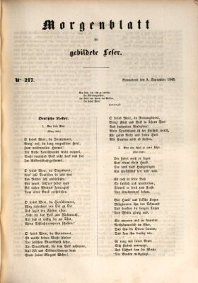 Morgenblatt für gebildete Leser (Morgenblatt für gebildete Stände) Samstag 9. September 1848