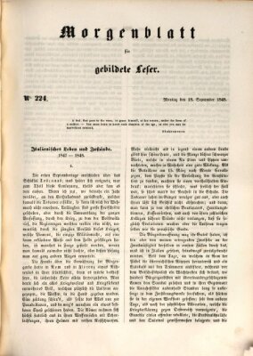 Morgenblatt für gebildete Leser (Morgenblatt für gebildete Stände) Montag 18. September 1848