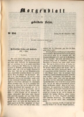 Morgenblatt für gebildete Leser (Morgenblatt für gebildete Stände) Freitag 29. September 1848