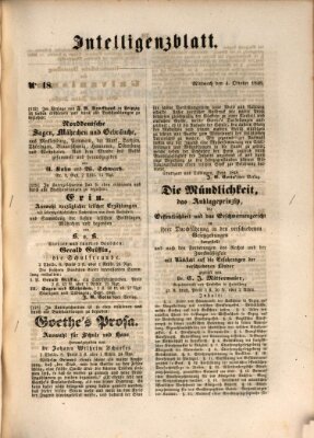 Morgenblatt für gebildete Leser (Morgenblatt für gebildete Stände) Mittwoch 4. Oktober 1848