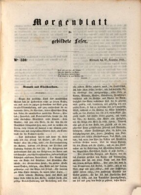 Morgenblatt für gebildete Leser (Morgenblatt für gebildete Stände) Mittwoch 27. Dezember 1848