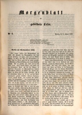 Morgenblatt für gebildete Leser (Morgenblatt für gebildete Stände) Montag 8. Januar 1849