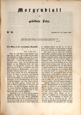 Morgenblatt für gebildete Leser (Morgenblatt für gebildete Stände) Samstag 13. Januar 1849