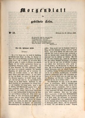 Morgenblatt für gebildete Leser (Morgenblatt für gebildete Stände) Mittwoch 28. Februar 1849