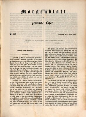 Morgenblatt für gebildete Leser (Morgenblatt für gebildete Stände) Mittwoch 7. März 1849