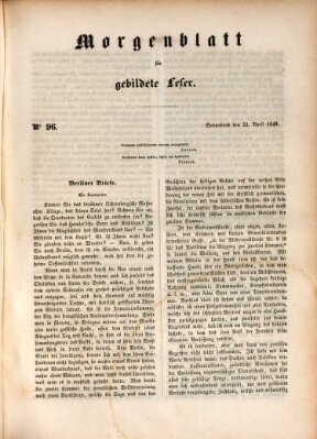 Morgenblatt für gebildete Leser (Morgenblatt für gebildete Stände) Samstag 21. April 1849