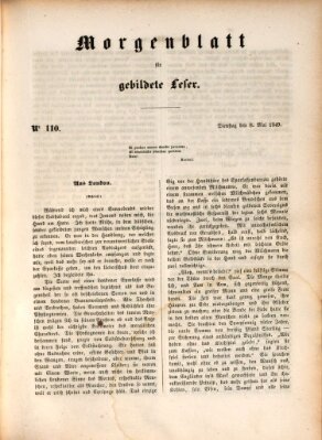 Morgenblatt für gebildete Leser (Morgenblatt für gebildete Stände) Dienstag 8. Mai 1849