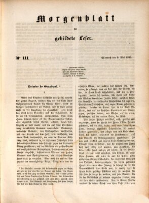 Morgenblatt für gebildete Leser (Morgenblatt für gebildete Stände) Mittwoch 9. Mai 1849