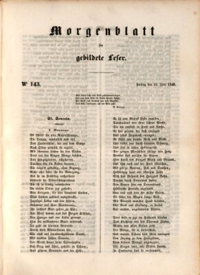 Morgenblatt für gebildete Leser (Morgenblatt für gebildete Stände) Freitag 15. Juni 1849