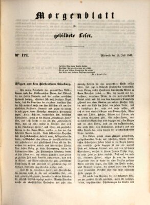 Morgenblatt für gebildete Leser (Morgenblatt für gebildete Stände) Mittwoch 18. Juli 1849