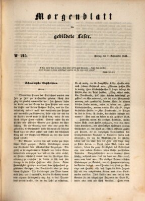 Morgenblatt für gebildete Leser (Morgenblatt für gebildete Stände) Freitag 7. September 1849