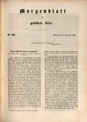 Morgenblatt für gebildete Leser (Morgenblatt für gebildete Stände) Mittwoch 19. September 1849