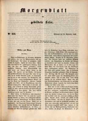 Morgenblatt für gebildete Leser (Morgenblatt für gebildete Stände) Mittwoch 26. September 1849