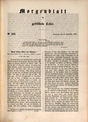 Morgenblatt für gebildete Leser (Morgenblatt für gebildete Stände) Donnerstag 27. September 1849