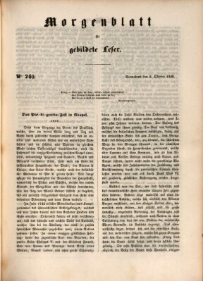 Morgenblatt für gebildete Leser (Morgenblatt für gebildete Stände) Samstag 6. Oktober 1849