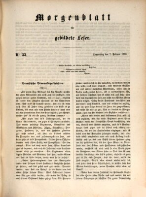 Morgenblatt für gebildete Leser (Morgenblatt für gebildete Stände) Donnerstag 7. Februar 1850