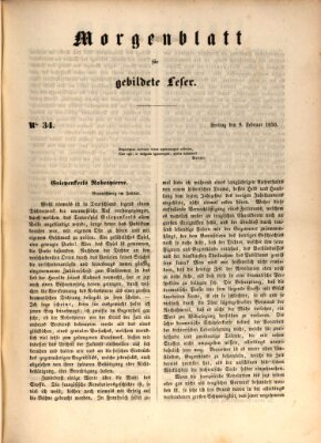 Morgenblatt für gebildete Leser (Morgenblatt für gebildete Stände) Freitag 8. Februar 1850