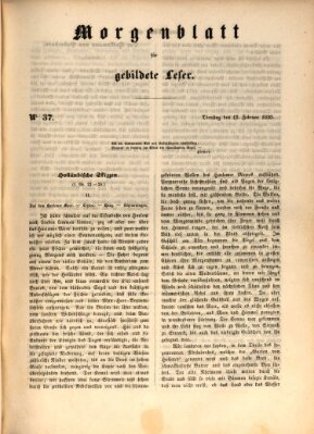 Morgenblatt für gebildete Leser (Morgenblatt für gebildete Stände) Dienstag 12. Februar 1850