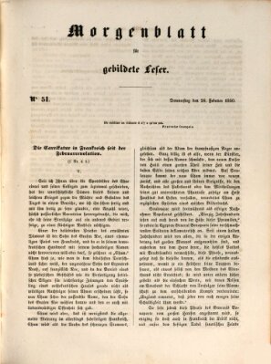 Morgenblatt für gebildete Leser (Morgenblatt für gebildete Stände) Donnerstag 28. Februar 1850