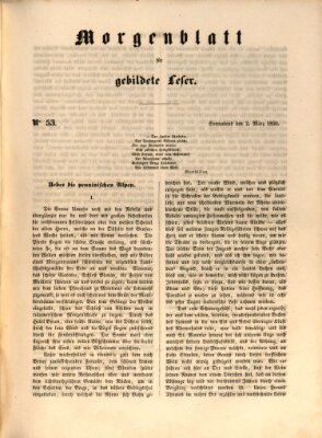 Morgenblatt für gebildete Leser (Morgenblatt für gebildete Stände) Samstag 2. März 1850