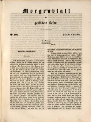 Morgenblatt für gebildete Leser (Morgenblatt für gebildete Stände) Freitag 3. Mai 1850