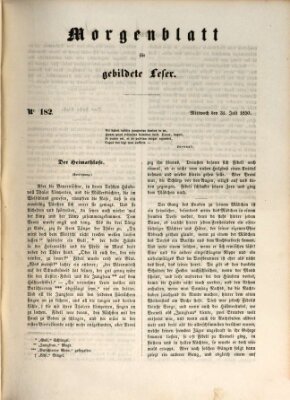 Morgenblatt für gebildete Leser (Morgenblatt für gebildete Stände) Mittwoch 31. Juli 1850