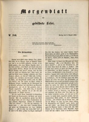 Morgenblatt für gebildete Leser (Morgenblatt für gebildete Stände) Freitag 2. August 1850