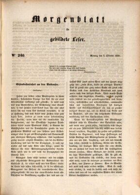 Morgenblatt für gebildete Leser (Morgenblatt für gebildete Stände) Montag 7. Oktober 1850