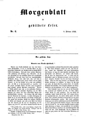 Morgenblatt für gebildete Leser (Morgenblatt für gebildete Stände) Sonntag 8. Februar 1852