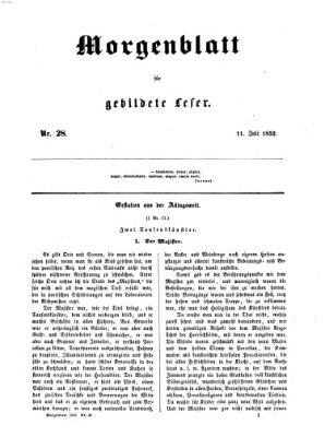 Morgenblatt für gebildete Leser (Morgenblatt für gebildete Stände) Sonntag 11. Juli 1852