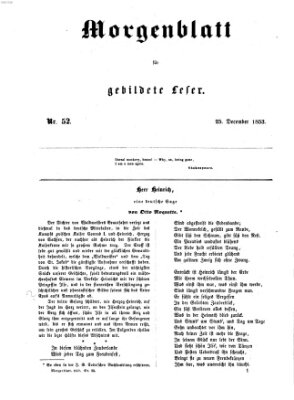 Morgenblatt für gebildete Leser (Morgenblatt für gebildete Stände) Sonntag 25. Dezember 1853