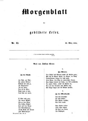 Morgenblatt für gebildete Leser (Morgenblatt für gebildete Stände) Sonntag 26. März 1854