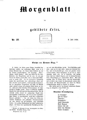 Morgenblatt für gebildete Leser (Morgenblatt für gebildete Stände) Sonntag 2. Juli 1854