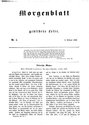 Morgenblatt für gebildete Leser (Morgenblatt für gebildete Stände) Sonntag 3. Februar 1856