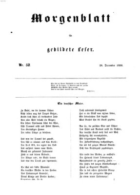 Morgenblatt für gebildete Leser (Morgenblatt für gebildete Stände) Sonntag 28. Dezember 1856