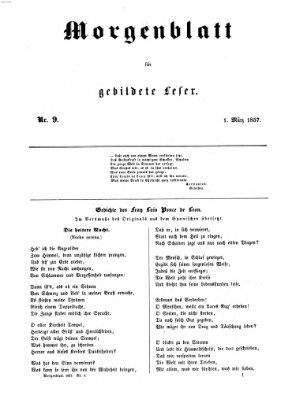 Morgenblatt für gebildete Leser (Morgenblatt für gebildete Stände) Sonntag 1. März 1857