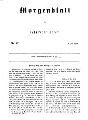 Morgenblatt für gebildete Leser (Morgenblatt für gebildete Stände) Sonntag 5. Juli 1857