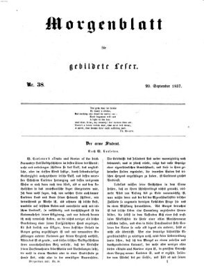 Morgenblatt für gebildete Leser (Morgenblatt für gebildete Stände) Sonntag 20. September 1857