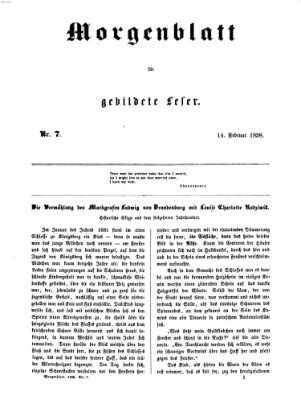 Morgenblatt für gebildete Leser (Morgenblatt für gebildete Stände) Sonntag 14. Februar 1858